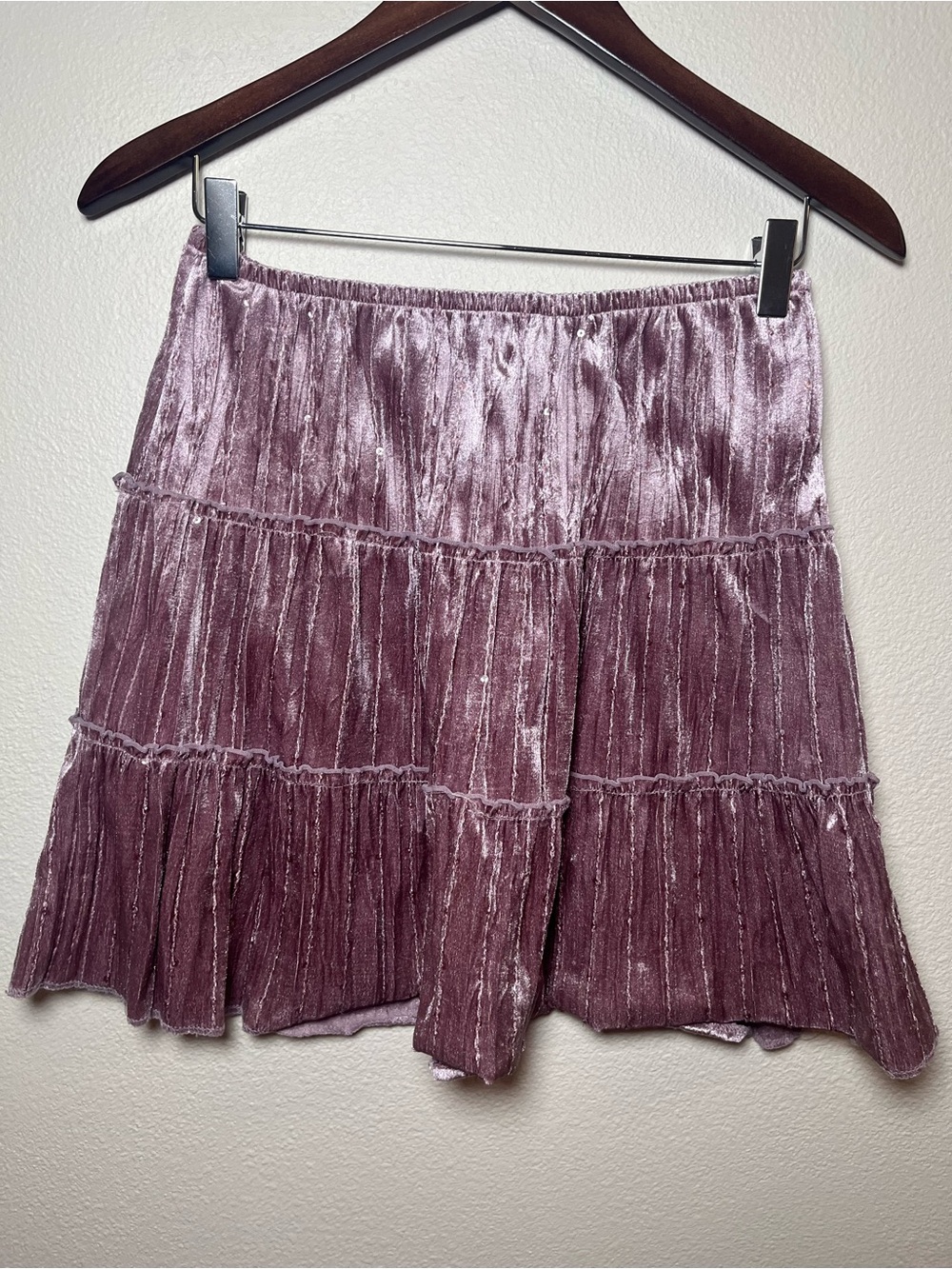 Plush Tiered Fairy Y2K Velvet Sequin Mini Skirt - Dusty Mauve